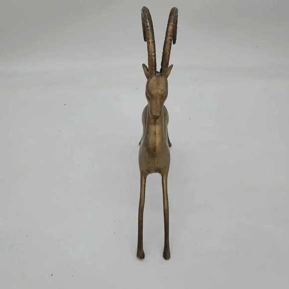 Vintage Brass Gazelle Antelope Impala Deer Statue curved Antlers Self Standing - Picture 7 of 11